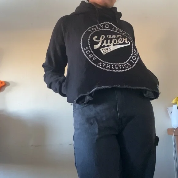 SUPERDRY Black Turtleneck Cropped Hoodie - Picture 2 of 7